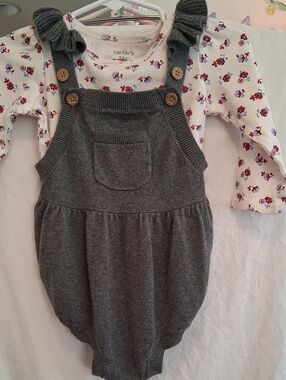 Carter's Gray Knit Pinafore QRomper - Cozy Toddler Bottoms And Top.